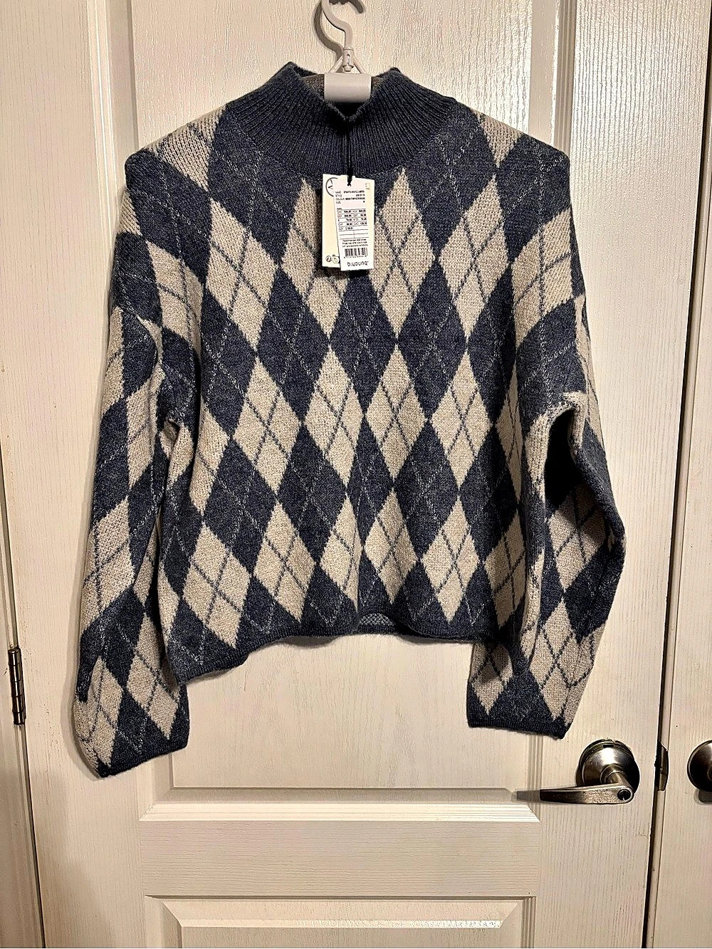 b.young Bynafta Argyle Sweater Blue & Cream Medium